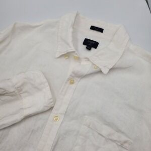 J Crew Slim Fit White Linen Button Down Shirt Mens Size Large